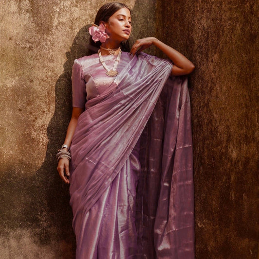 Lavender shine I Lavender tissue saree