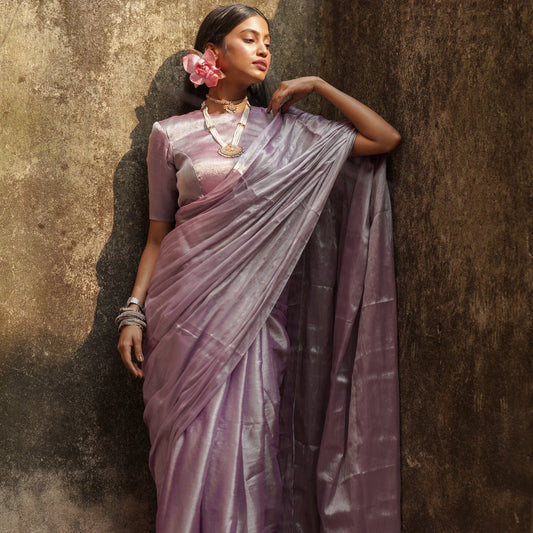 Lilac lilly Handloom tissue saree