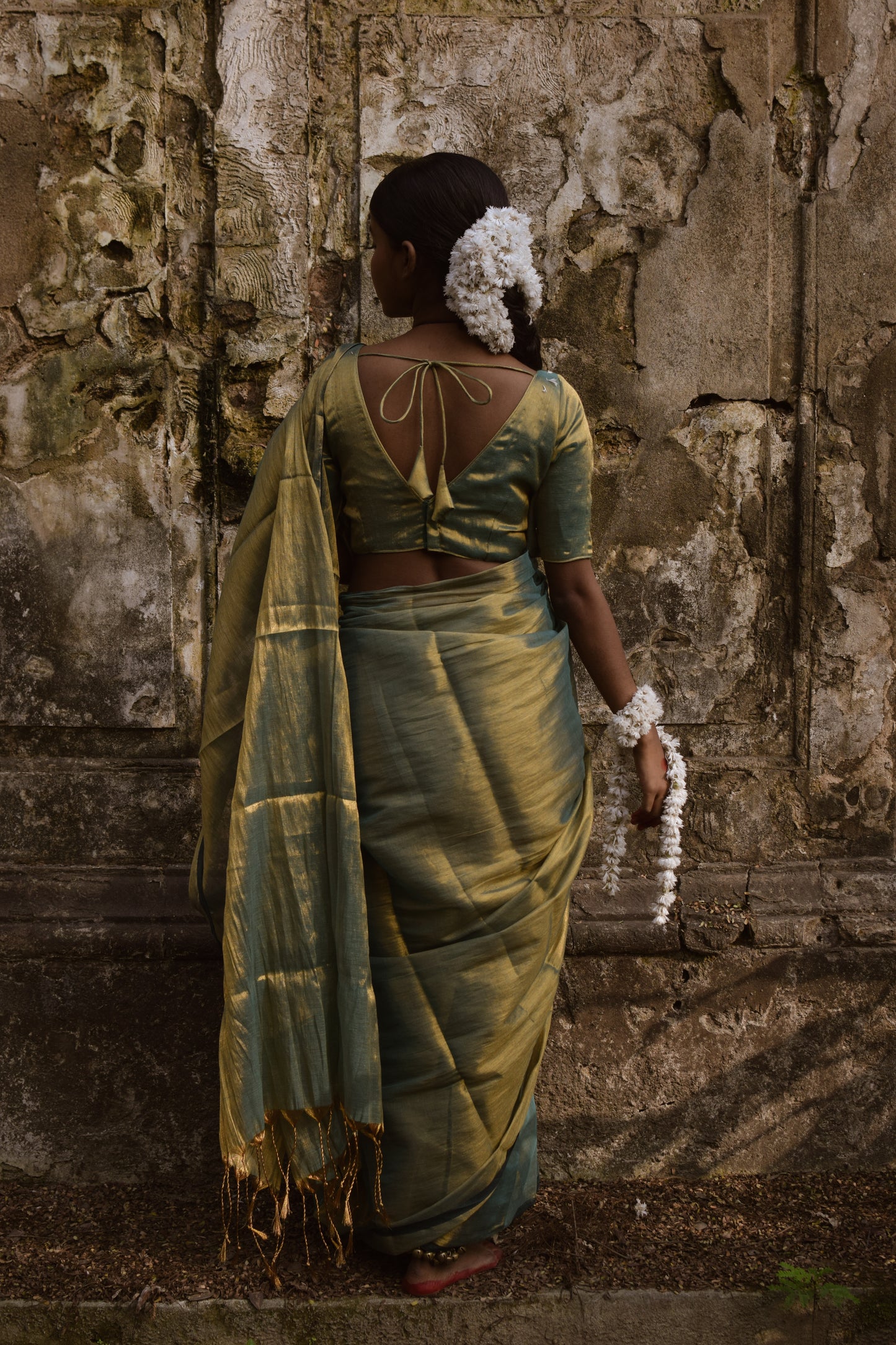 Pataka Seagreen Dual tone tissue saree