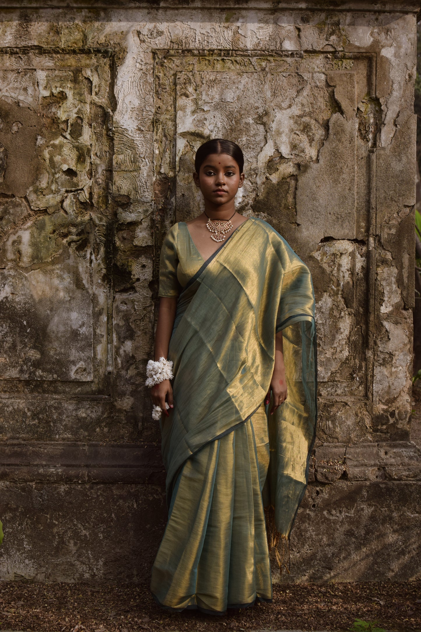 Pataka Seagreen Dual tone tissue saree