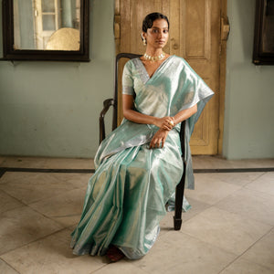 Empress of the ocean I Handwoven mulberry silk tissue saree