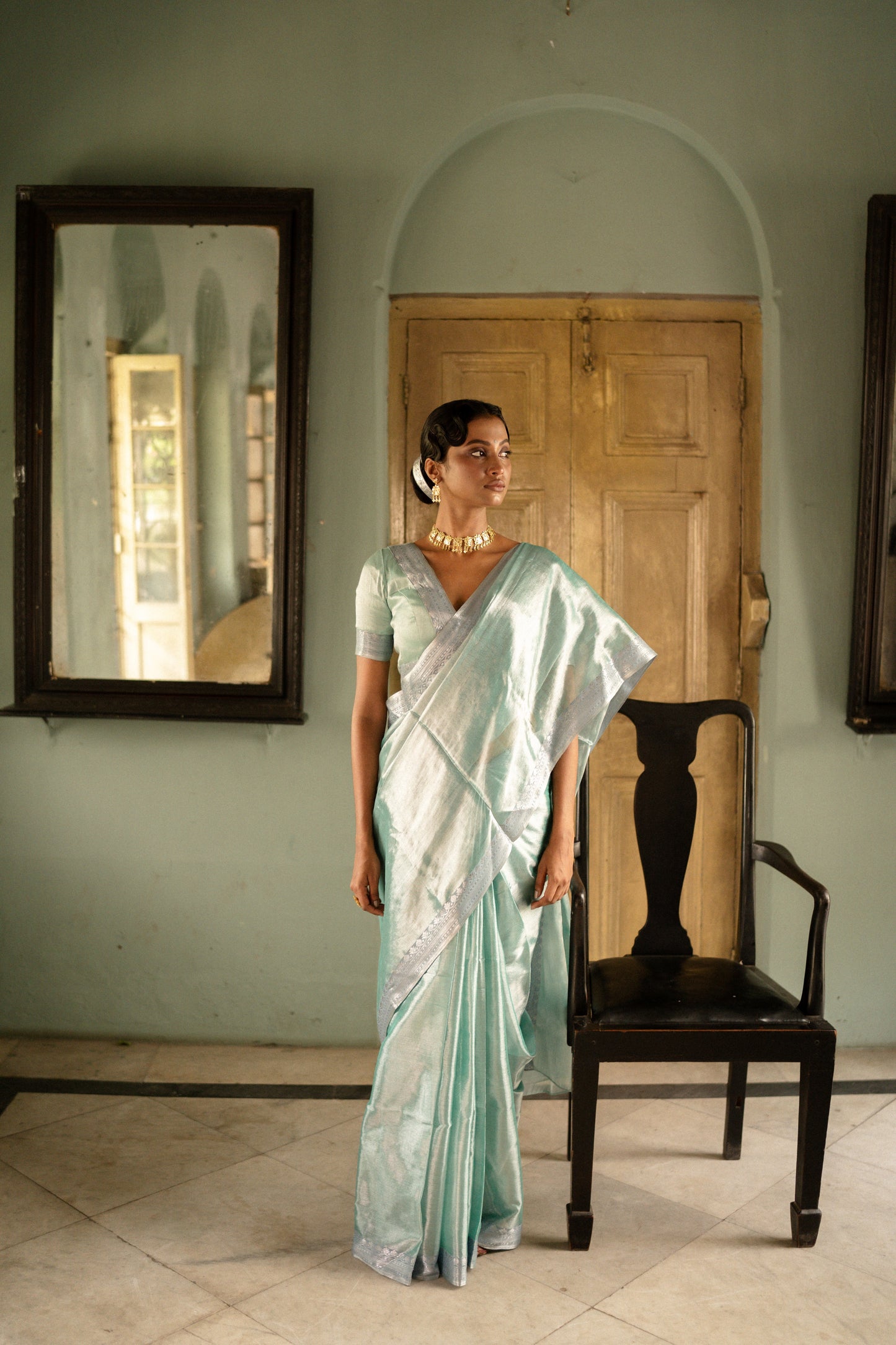 Empress of the ocean I Handwoven mulberry silk tissue saree