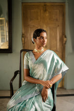 Empress of the ocean I Handwoven mulberry silk tissue saree