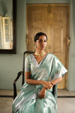 Empress of the ocean I Handwoven mulberry silk tissue saree