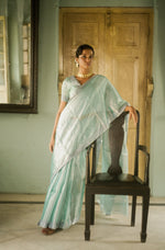 Empress of the ocean I Handwoven mulberry silk tissue saree