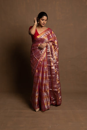 Peach Crown Jewel Tissue Saree