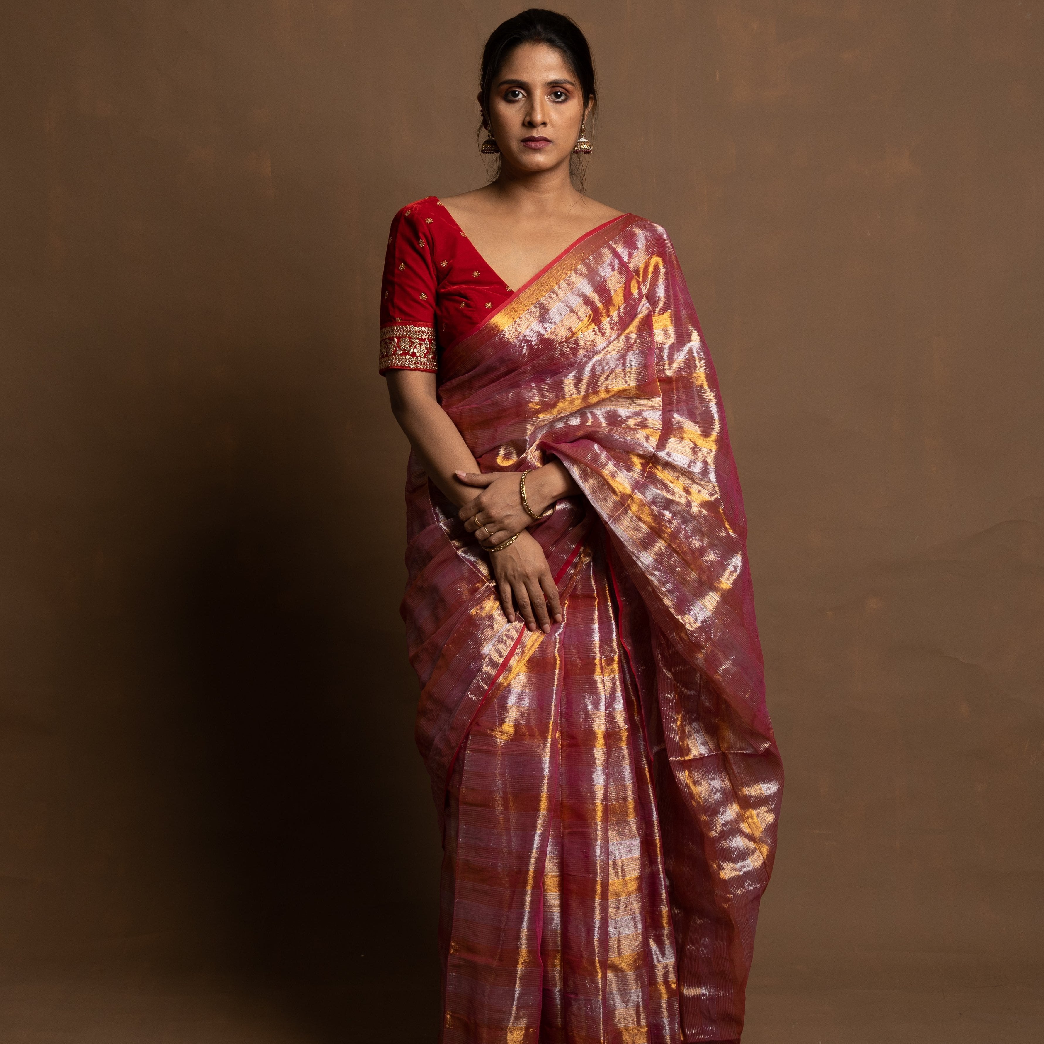 Peach Crown Jewel Tissue Saree