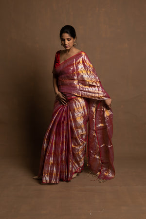 Peach Crown Jewel Tissue Saree