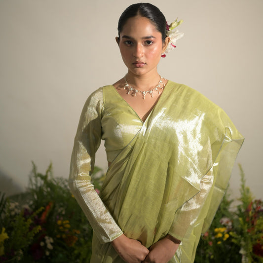 Jade Paradise I Neon Green Tissue Saree