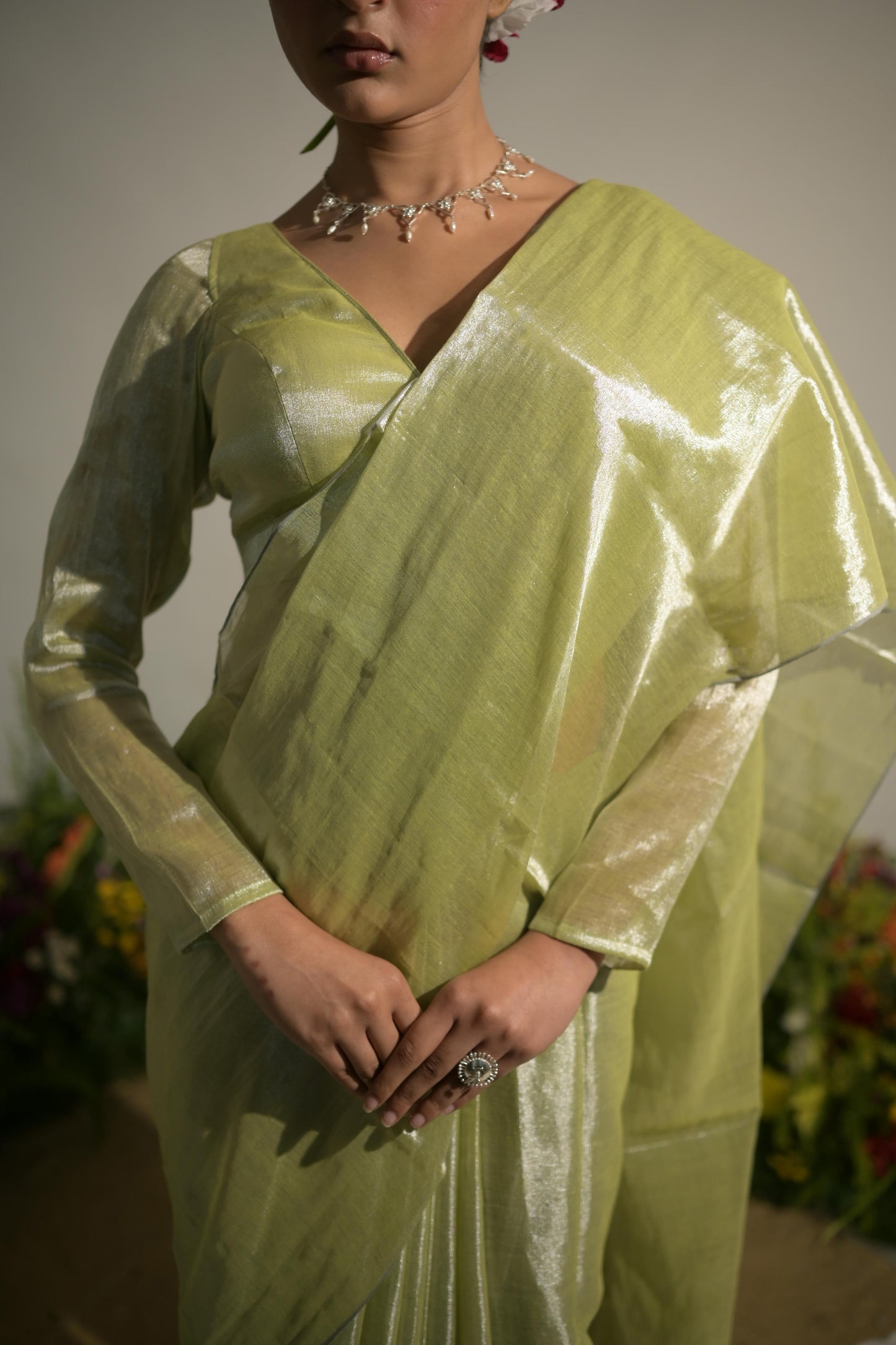 Jade Paradise I Neon Green Tissue Saree