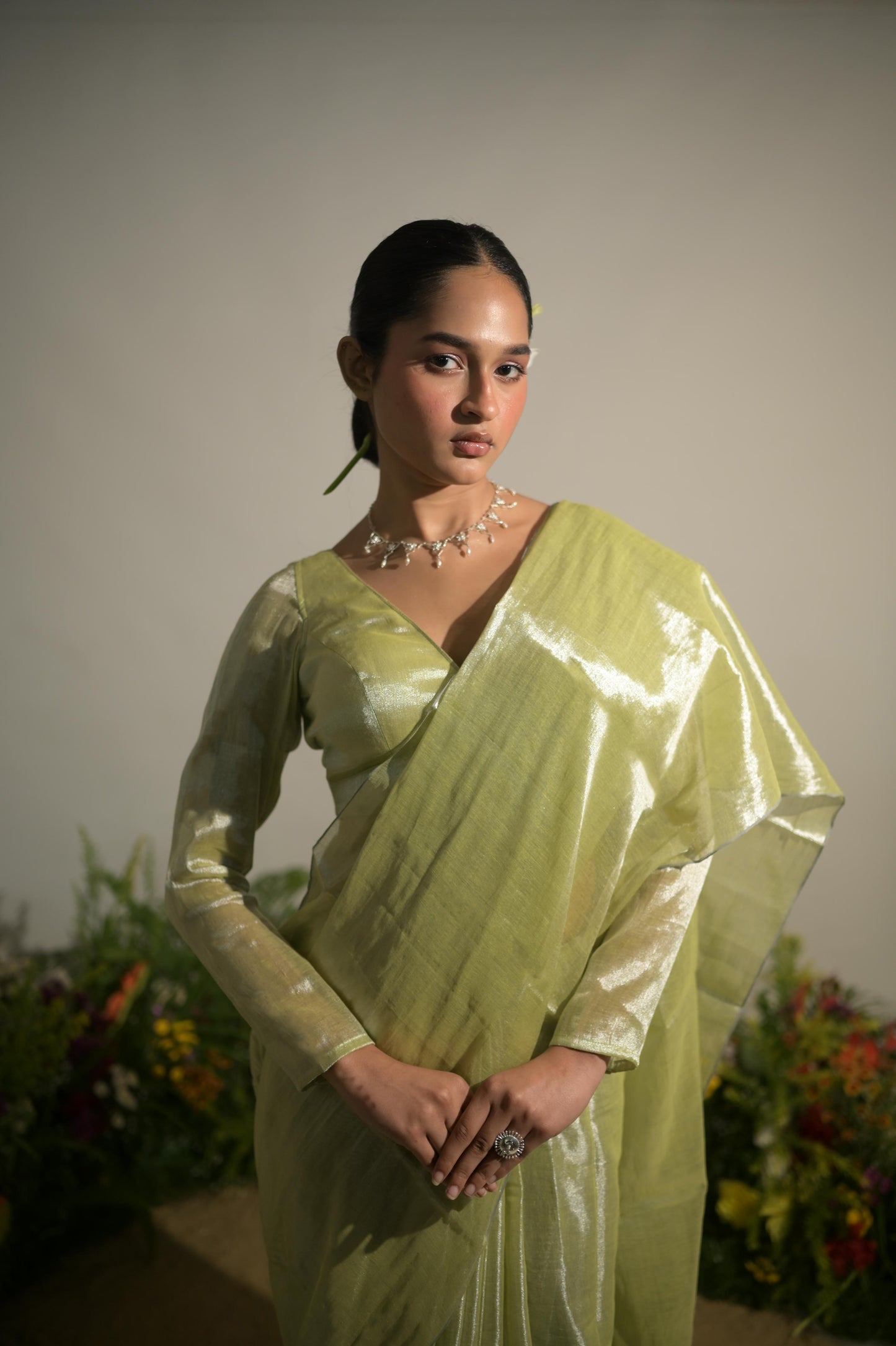 Jade Paradise I Neon Green Tissue Saree