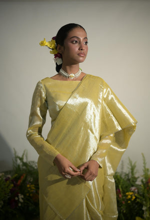 Buttercup Spice I Neon Olive Tissue Saree