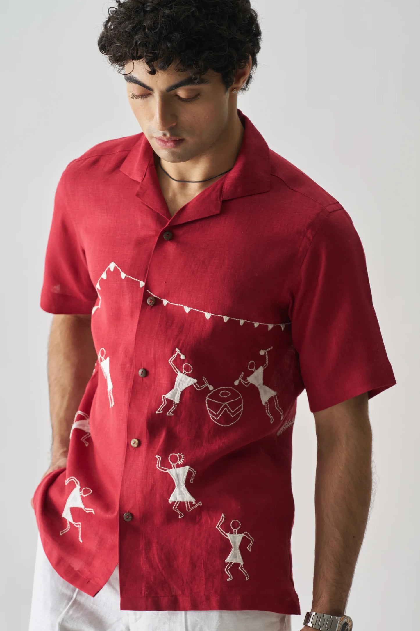 TRIBAL TALES - HAND EMBROIDERED UNISEX PURE LINEN SHIRT