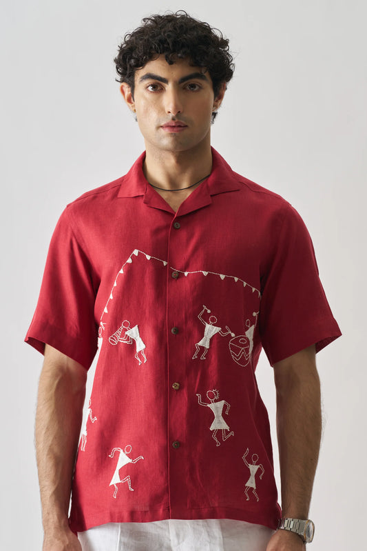 TRIBAL TALES - HAND EMBROIDERED UNISEX PURE LINEN SHIRT