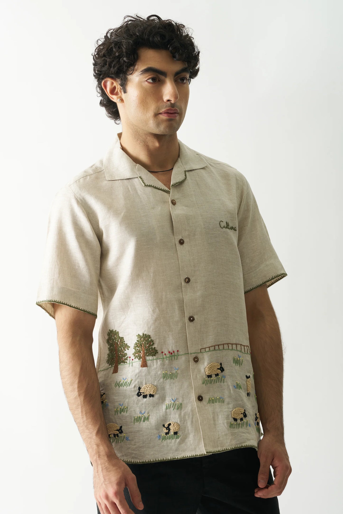 YOUR TRAVEL BUDDY - HAND EMBROIDERED UNISEX PURE LINEN SHIRT