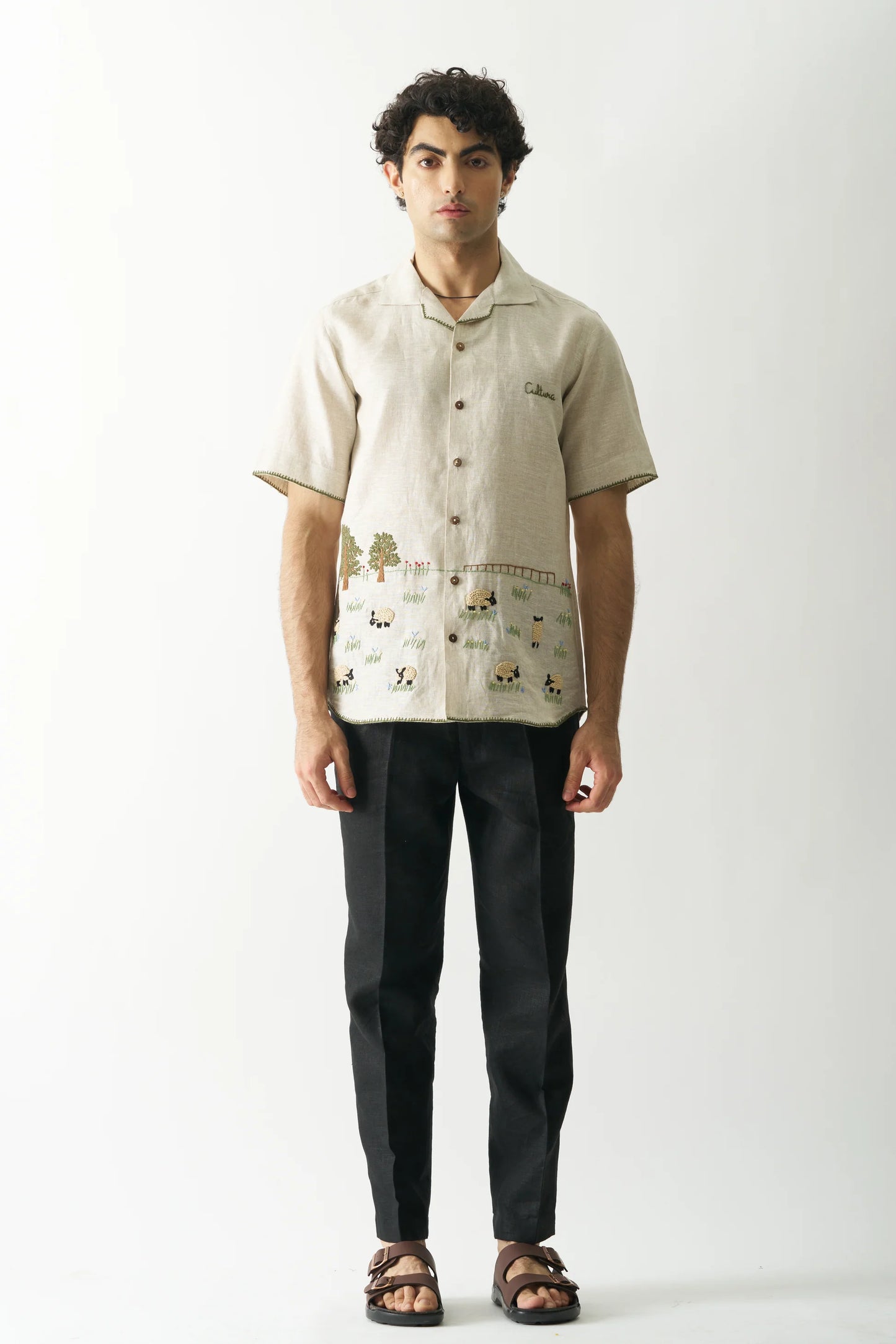 YOUR TRAVEL BUDDY - HAND EMBROIDERED UNISEX PURE LINEN SHIRT