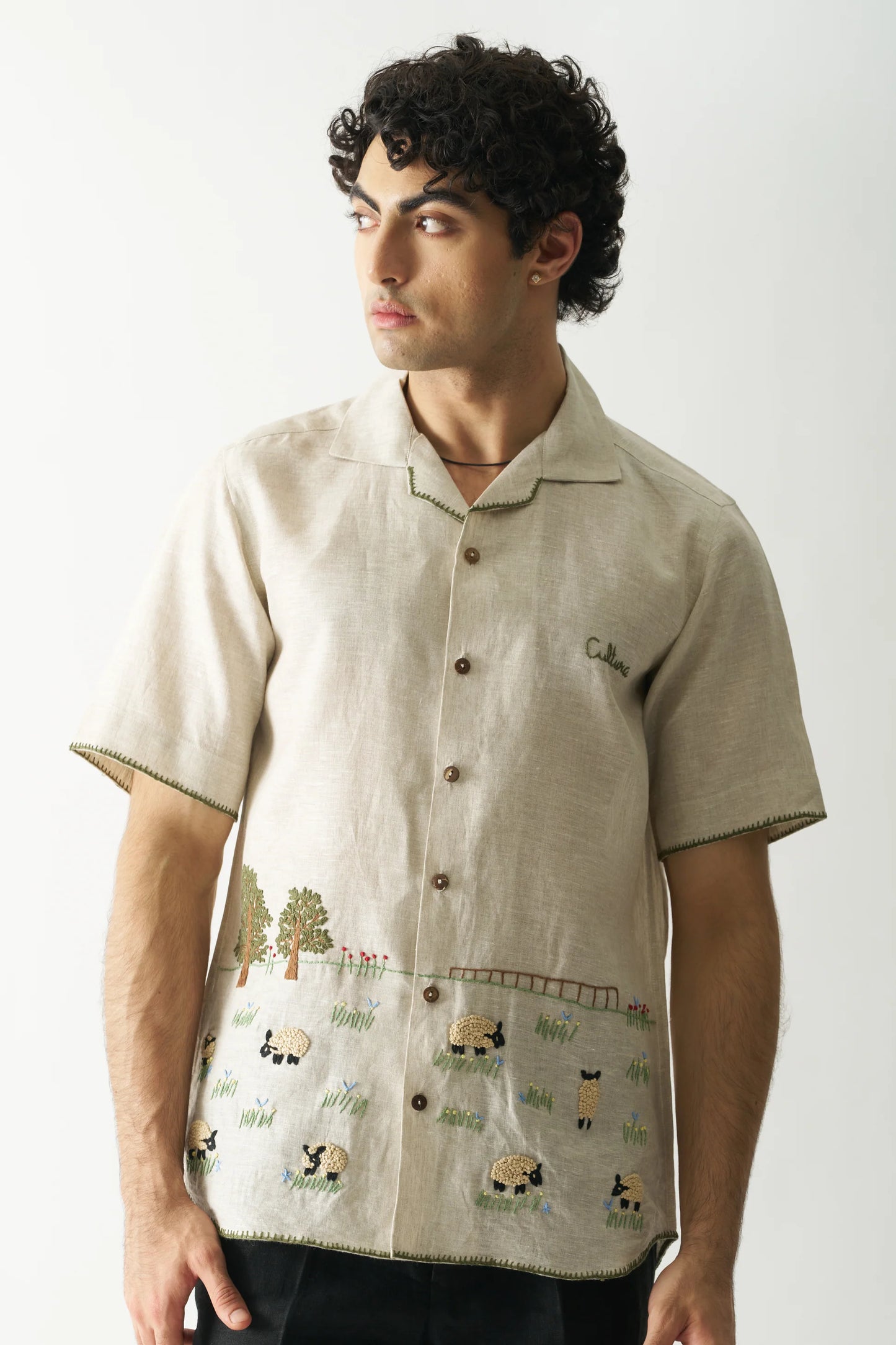 LAZY SHEEP - HAND EMBROIDERED UNISEX PURE LINEN SHIRT