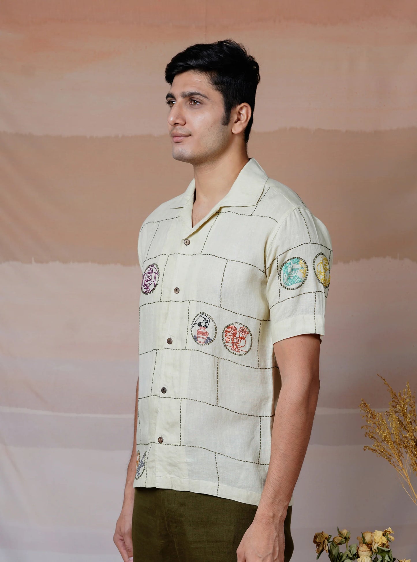 CULTURAL TALES - HAND EMBROIDERED UNISEX LINEN SHIRT