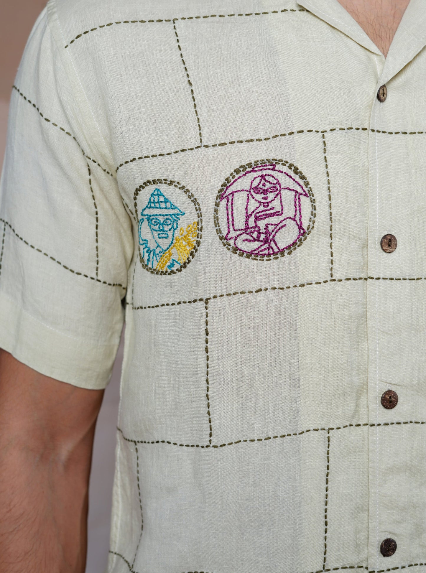 CULTURAL TALES - HAND EMBROIDERED UNISEX LINEN SHIRT