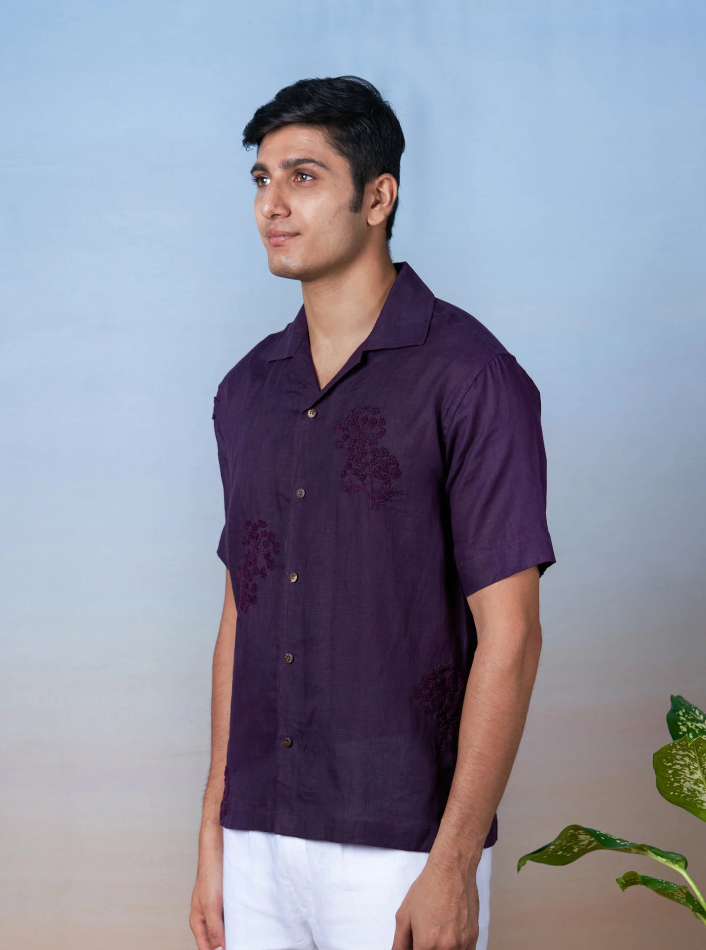 PURPLE HAZE - HAND EMBROIDERED UNISEX LINEN SHIRT