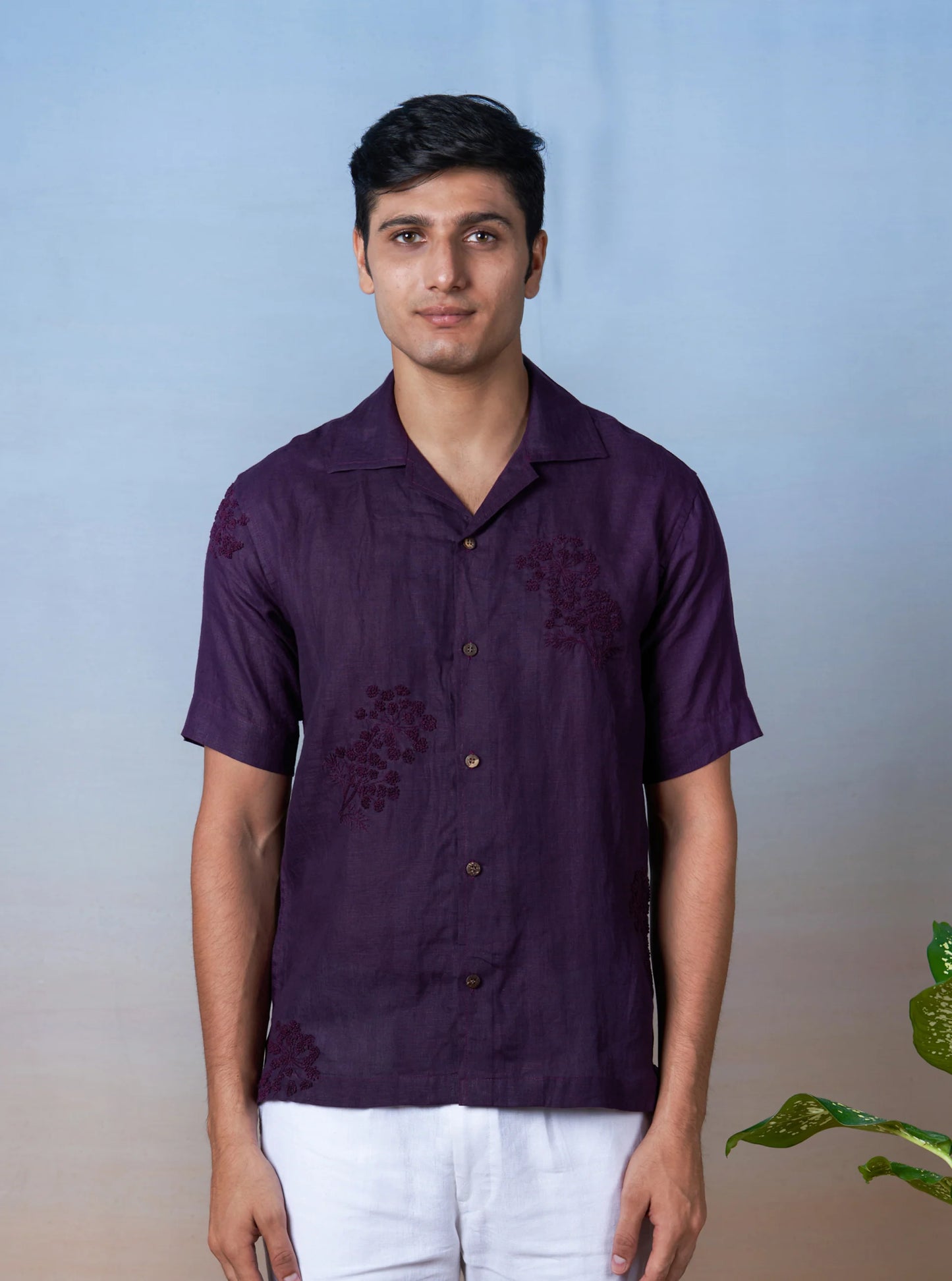 PURPLE HAZE - HAND EMBROIDERED UNISEX LINEN SHIRT