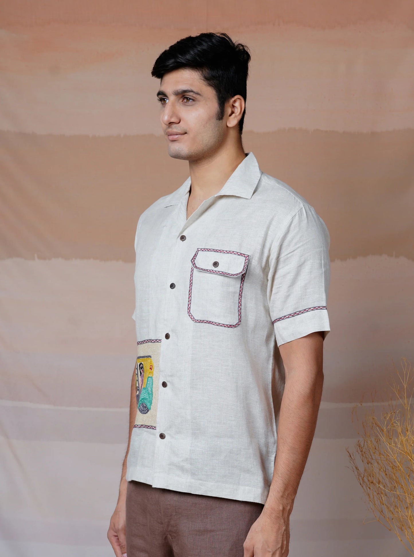 METRO MOMENTS - HAND EMBROIDERED UNISEX LINEN SHIRT