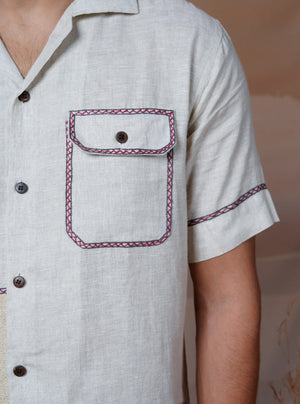 METRO MOMENTS - HAND EMBROIDERED UNISEX LINEN SHIRT