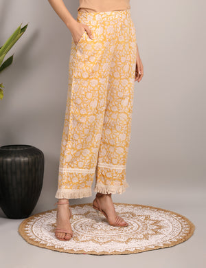 Yellow Hand Block Printed Cotton Mul Co-ord Set - Set of 2