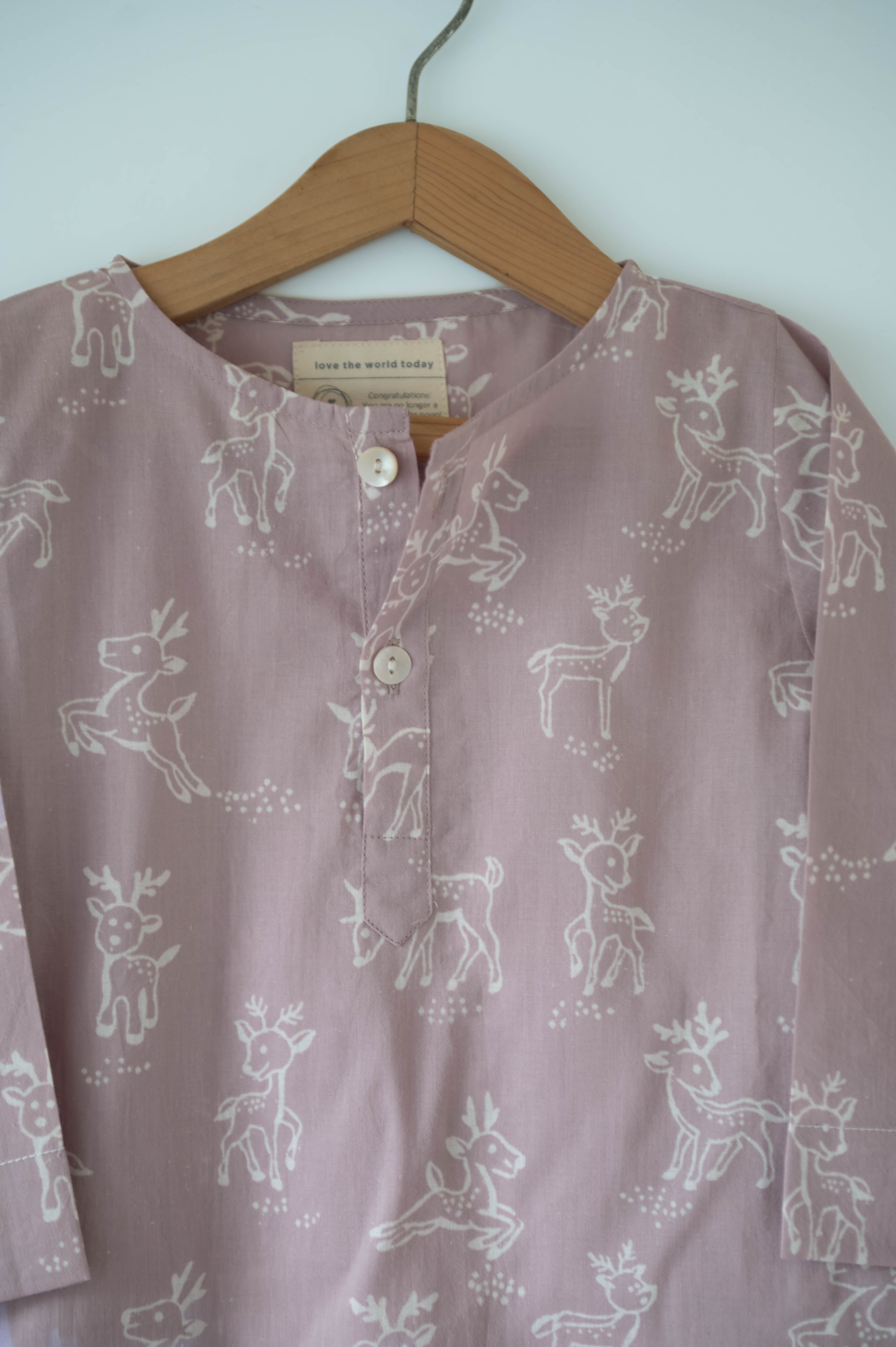 I want to be like grandpa’ kurta pajama set in lilac reindeers hand block print