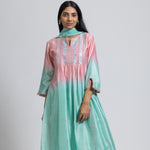 Ombre Pink & Turquoise Embellished Kurta with Pant & Dupatta Set