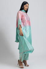 Ombre Pink & Turquoise Embellished Kurta with Pant & Dupatta Set