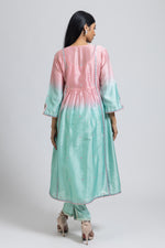 Ombre Pink & Turquoise Embellished Kurta with Pant & Dupatta Set