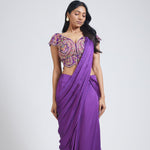 Purple Drape Saree with Embroidered Blouse