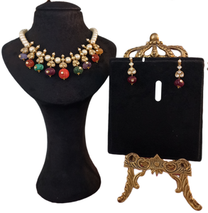 Multicolor Kundan Necklace Set with Semi Precious Stones