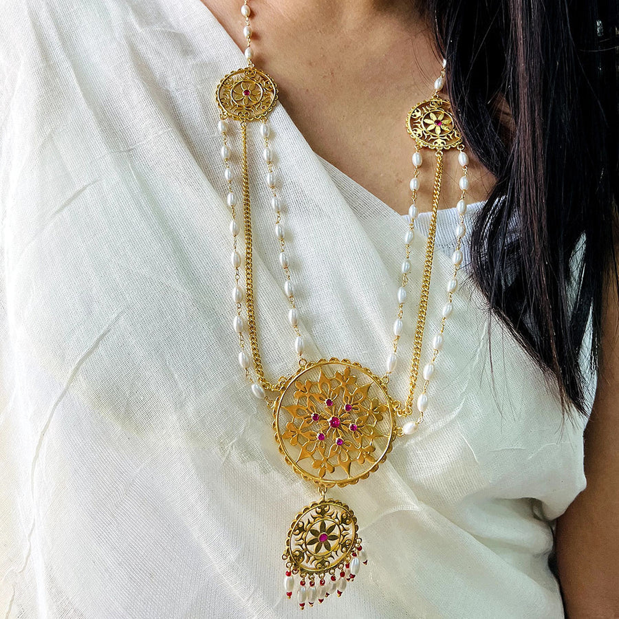 Rajasi Gold Long Necklace Set