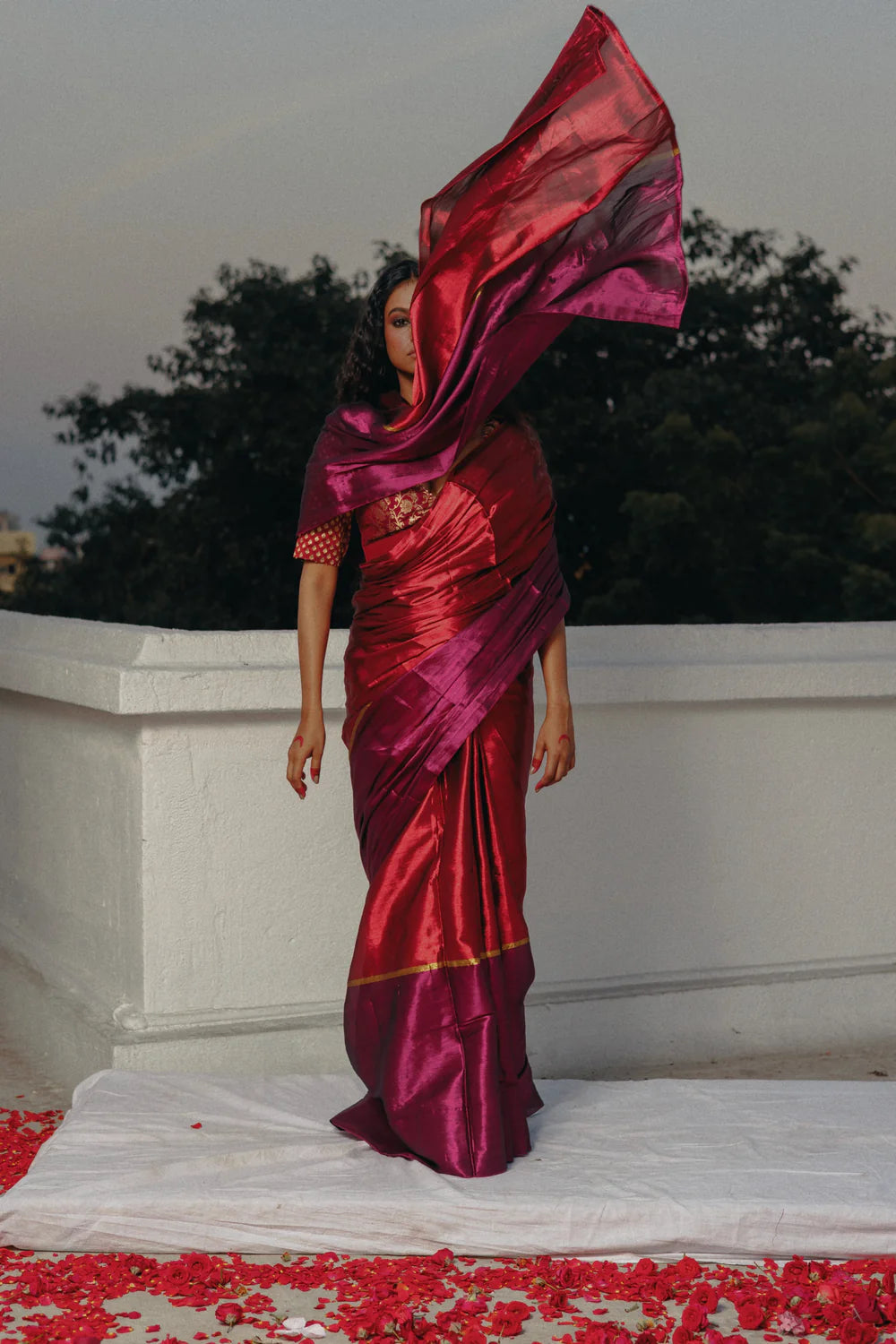 Navya I Red and Purple Handloom Tissue Saree