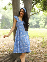 Blue Mughal Booti Tier Dress