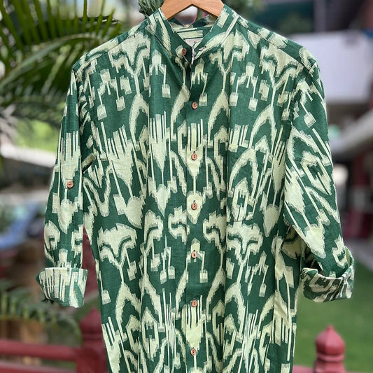 Pine Green Ikkat Print Men Shirt