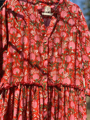 Red Floral Print Maxi Tier Dress