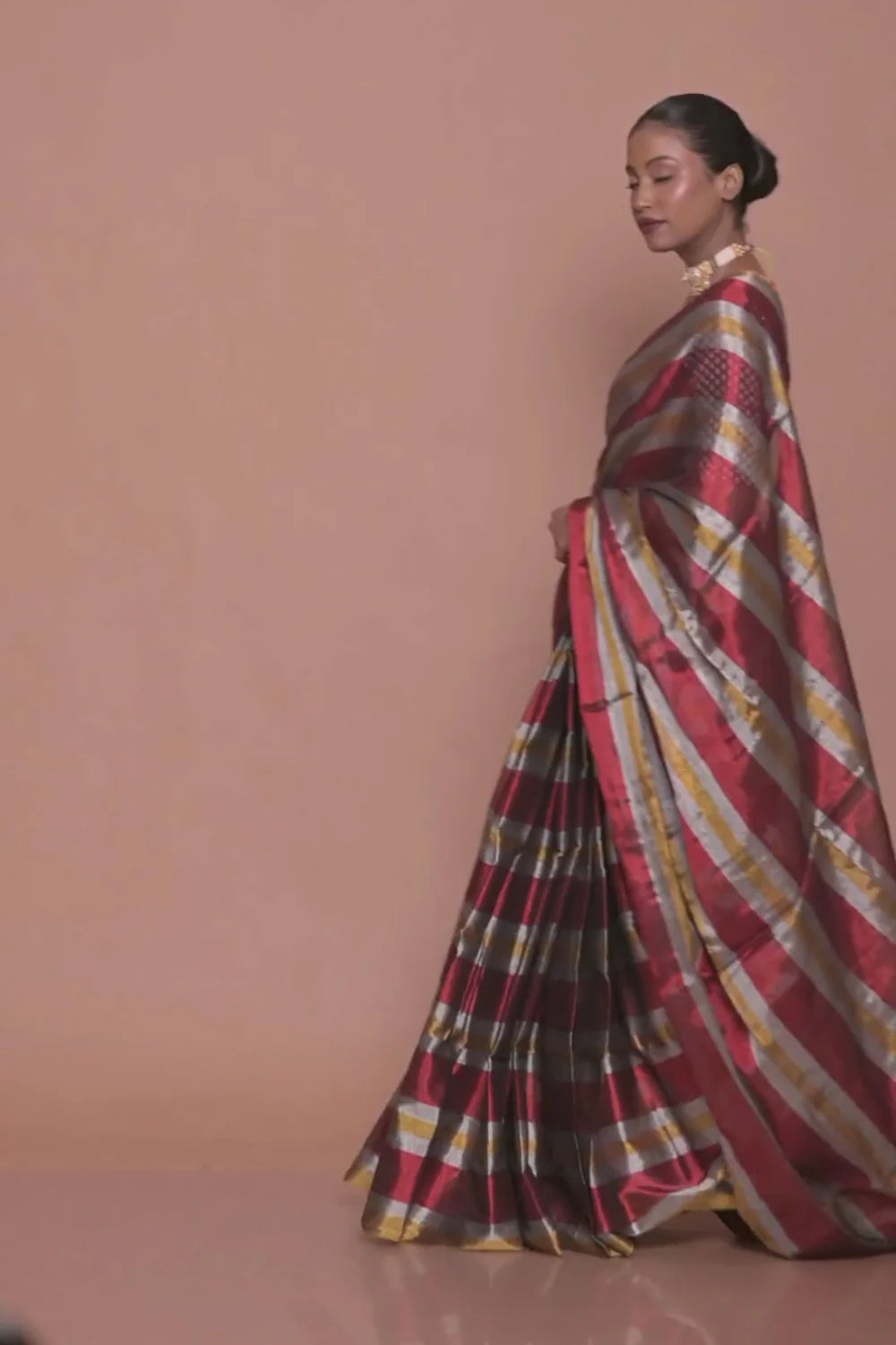 Prathamika I Multicolour Striped Handloom Tissue Saree